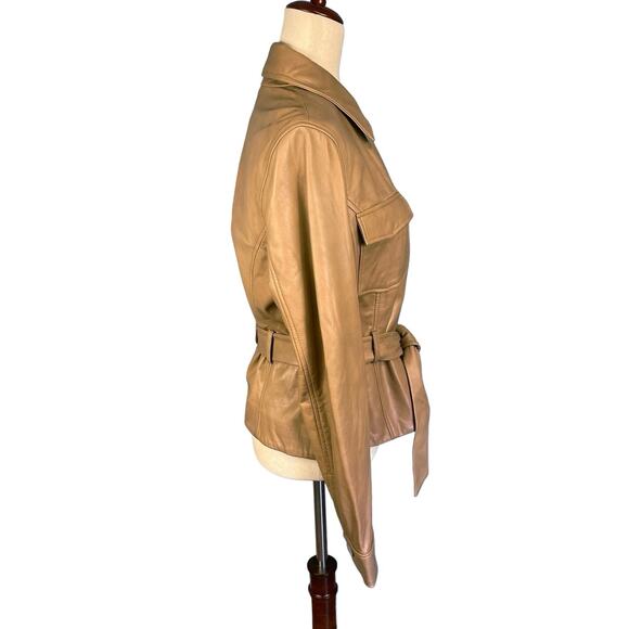 Anthropologie Lamarque Cherice Leather Mini Trench Jacket Sesame Large NWT - Picture 13 of 15